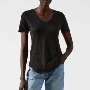 ATM T Shirt Womens Large Cotton Slub Jersey Peru Classic V-Neck Tee Black Basic